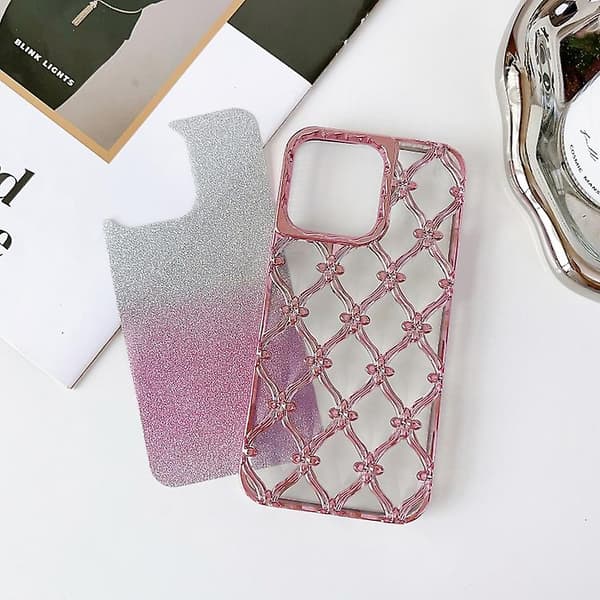 Stjerneblomst elektropletteret TPU-telefoncover med gradient glitterpapir til iPhone 14 Pro