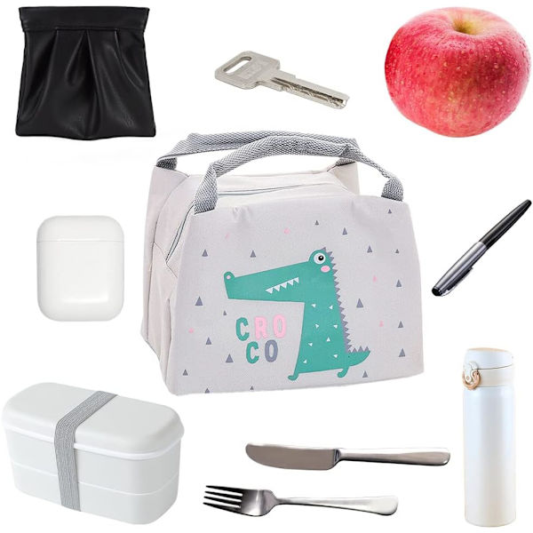 Frokostpose til piger, Mini Isotherm Frokostpose, Køletaske Børn, Picnicpose Sød, Vandtæt Frokostpose, Sammenfoldelig Frokostpose til Arbejde Skole Picnic White