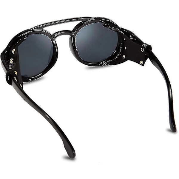 Retro Pyöreät Steampunk Aurinkolasit Naiset Miehet Vintage Silmälasit Kevyt Muovikehys Nahkasisustuksella B2532 Black