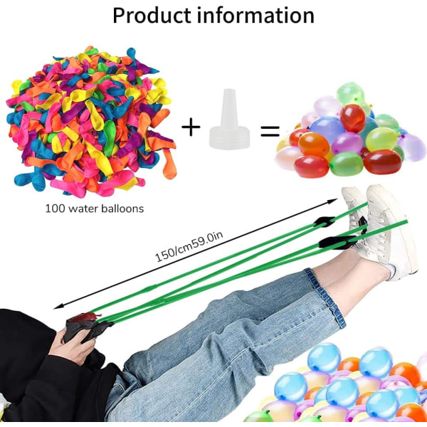 Vattenballongkastare, 1 vattenballongkatapult med 200 vattenballonger, vattenballongspel för barn och vuxna (grön)