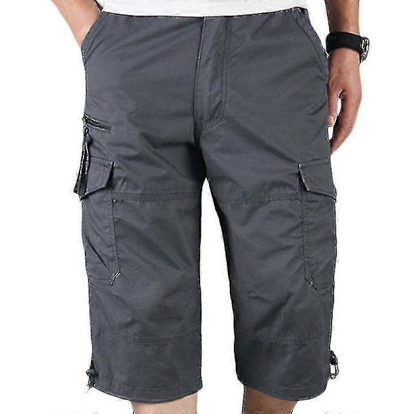 Miesten 3/4 pituiset joustavavyötäröiset shortsit taisteluhousut Dark Grey L