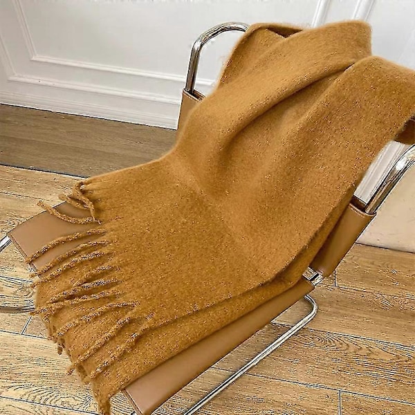 Tykt blødt glutinøst mohair tørklæde nyt klein blåt tørklæde dame sjal varmt tørklæde Coke brown camel