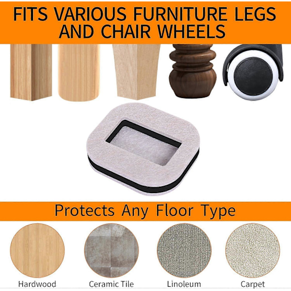 Filt Möbelunderlägg Hjulkoppar för Hårda Golv, Filtbotten Möbelkuddar för Möbler, Soffor, Sängar, Stolar Förhindrar Repor 5 Pcs Beige