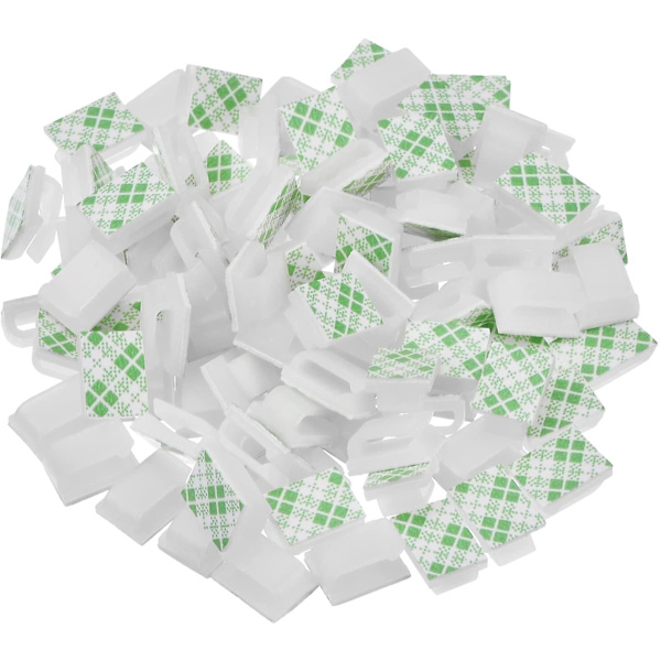 100 stycken självhäftande kabelklämmor Trådklämmor Kabelhantering Trådkabelhållare (13 x 10 mm, Vit)