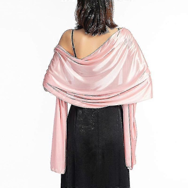 Dam Silke Satin Lång Sjal Omlott Lätt Solid Aftonklänning Bröllopssjal Light pink