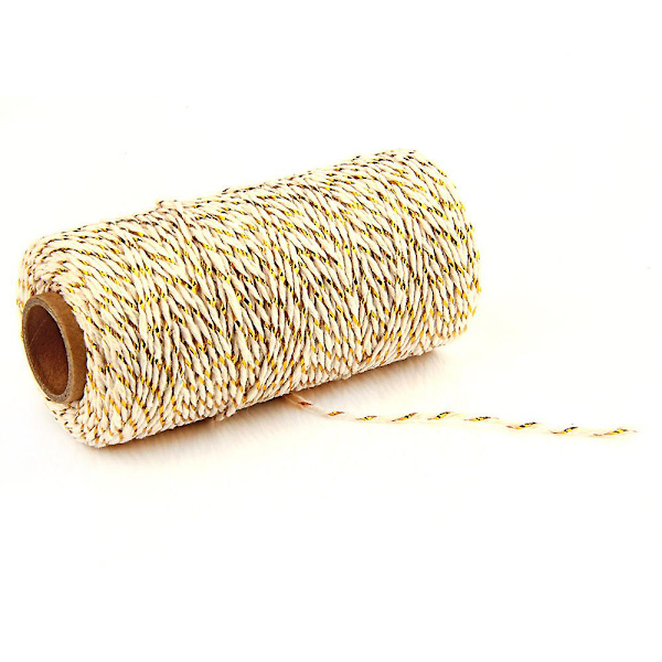 2mm 100m Bomullssträng Garn 2-trådig Flerfärgad Semester Dekorativ Randig Tråd För DIY Hantverk Present Bakning Inpackning Gold-Beige