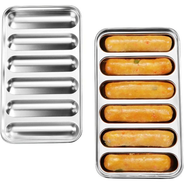 2-pack rostfria korvformar, 6 håls varmkorvsformar, babyköttkorvsformar för ugn, ångkokare, diskmaskin, kylskåp