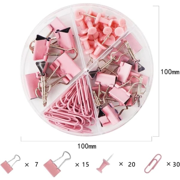 Assorterede lyserøde papirclips, papirclips, push pin sæt, holdbare og