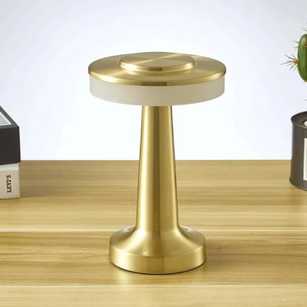 Trådlös metall 3 färger bordslampa, uppladdningsbar 1800mAh USB LED-bordslampa för restaurangbar sovrum Gold-B