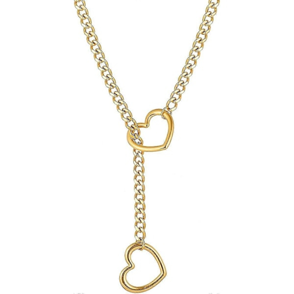 Hjerteformet O-Ring Slip Chain Halskæde til Kvinder Rustfrit Stål Cuban Chain Hjerteformet Halskæde Punk Rock Krage Halskæde Håndlavet Gold