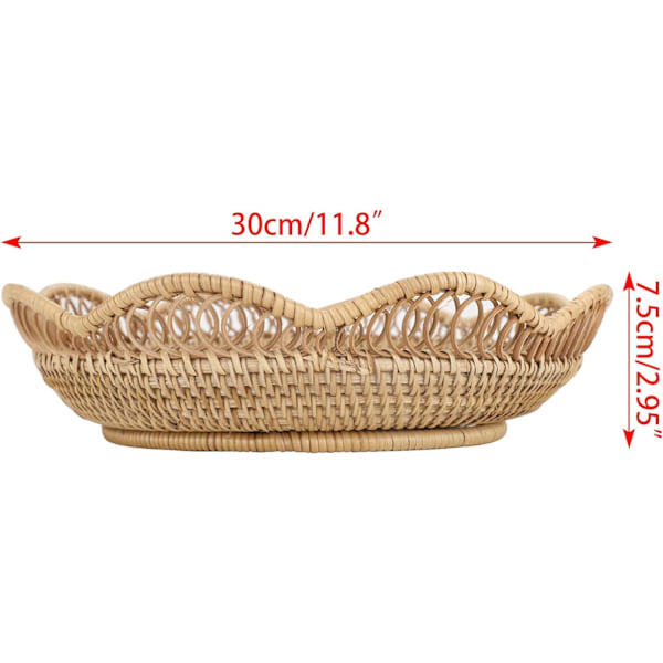 30cm Flettet Frugtkurv i Rattan Brødfad Serveringsbakke Dekorative Opbevaringskurve til Bord Bordplade Snackskåle
