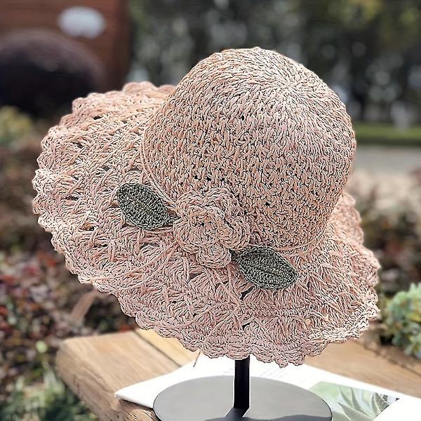 Elegantti Krokikuidutettu Olkihattu Rypytysdetaljilla Naisten Kesä Ranta Olkihattu Khaki color m