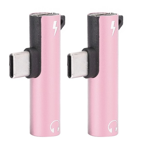 2 kpl 2 in 1 TypeC - 3,5 mm Aux-äänikaapelilaturi Kuulokemikrofonijakaja-adapteri (Pinkki)