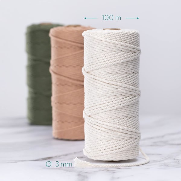 3 färger Macrame Garn, Macrame Rep 3mm X 100m Naturlig Macrame Co