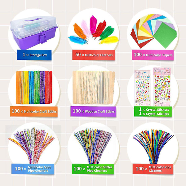 Barnens Konst- och Hantverkssats - DIY Bärbar Låda Med Över 1 000 Material För Kreativa Projekt,hw Purple