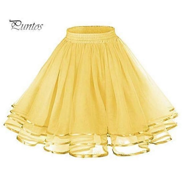 Mesh Tyllkjol med Elastisk Midja Enfärgad Trelagers Prinsesskjol Cosplay Bröllop Fester Knälång Kjol yellow