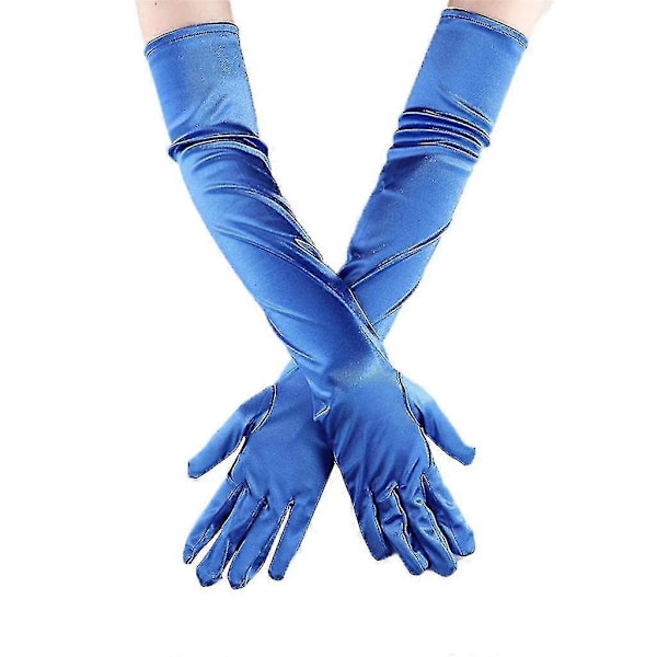 Satin Långa Handskar, Kompatibla med Bröllopshandskar för Kvinnor, Prestandahandskar, Satinhandskar Royal Blue
