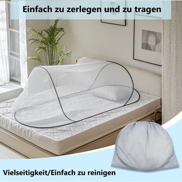 Myggenet med myggebeskyttelse - bærbart foldbart net 200x80x56 cm, åndbart med tæt net, til seng, rejser og camping black