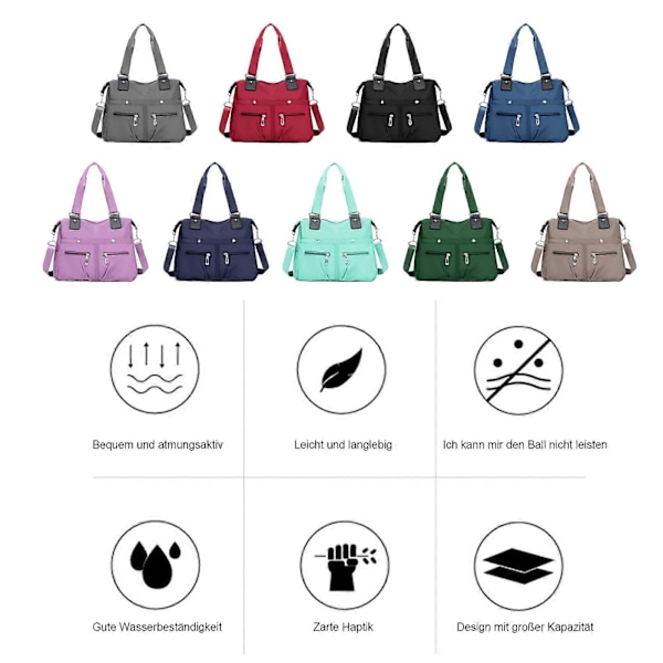 Multi Stor Kapacitet Vandtæt Lomme Nylon Taske Dame Tote Skuldertaske 100% Ny Purple
