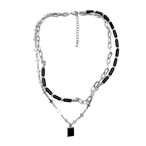 Elegant Unikt Kors Halskjede Dobbelt Lagdelt Krystall Firkantet Anheng Choker