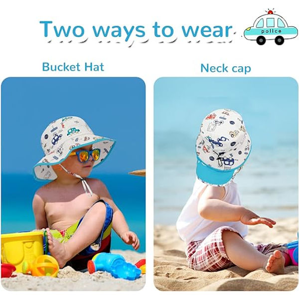 Solhatt Barn Sommar Bucket Hat Bred Brätte Strandhatt med Hakrem UPF50 Dinosaurie Flap Cap för Barn 2-10 År