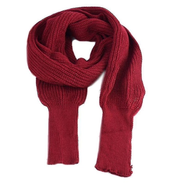 Vinterstrikket pledd med lange ermer for kvinner - Sjalwrap med ermer - Ensfarget heklet genser skjerf - Multifunksjonell poncho kappe halsvarmer Wine Red