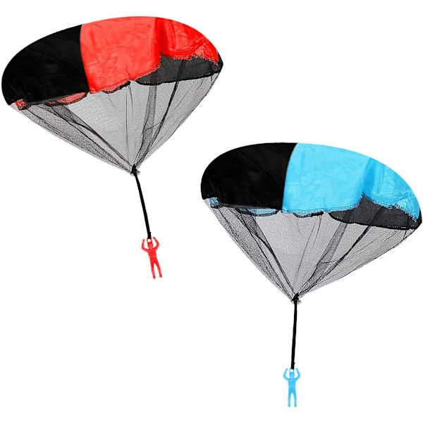 2-pack Fallskärmsleksoldater - Handkastade Arméfigurer för Barnens Fallskärmsflygande Leksaker - Blå & Röd - Perfekt för Både Pojkar och Flickor!