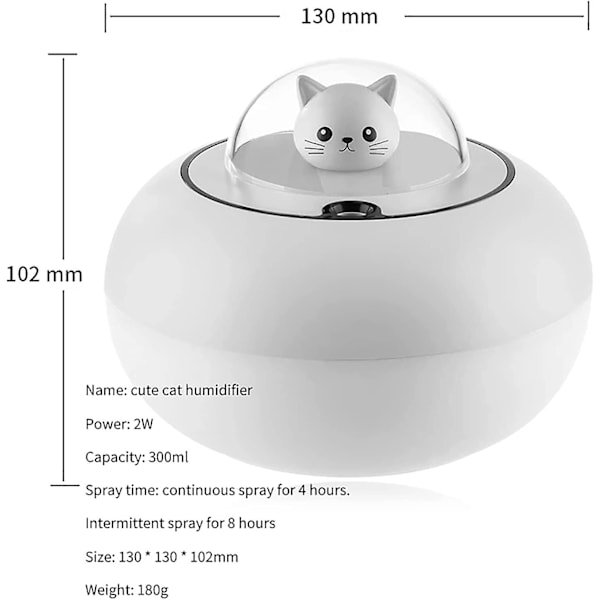 Luftfukter for hjemmet, nattlys kald tåke luftfukter, automatisk tidsstyrt avstenging, automatisk avstenging uten vann, hviskestille luftfukter, søtt sett