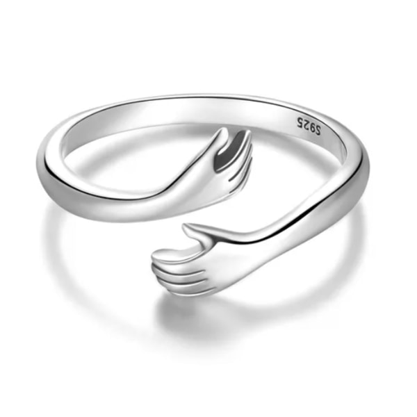 925 Silver Hug Ring Fashionable Versatile Adjustable Hug Hands Open Ring for Daughter Mother Sister Wife Friend Grandma White Gold