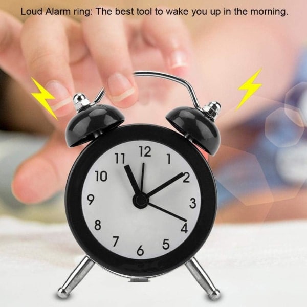Metall Dubbelklocka Alarmklocka Retro Alarm Hög Ljud Tyst Klassisk
