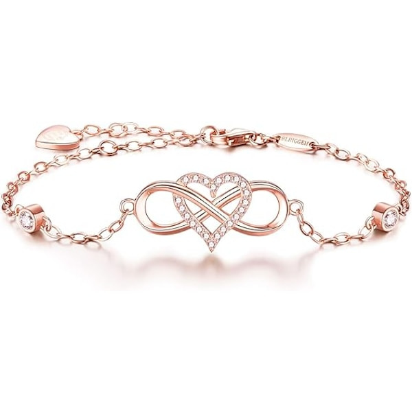 Vitguldpläterat 925 Sterling Silver 5A Cubic Zirconia Infinity Heart Armband Symbol Tillsammans För Evigt Födelsedag Bröllopsdag Smycken Present