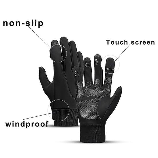 Vanntette hansker for menn og kvinner, varme vinterhansker med sensitive fingertupper Black S