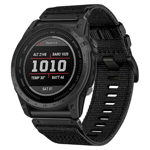 Nylon Canvas Snabbspänne Band för Garmin Tactix 7 Pro / Fenix 7X / 6X Pro, 26mm Sportklockarmband Black