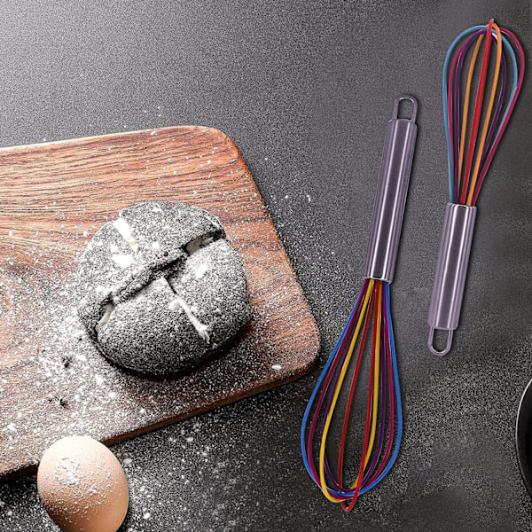 2 stk Silikon Visp Sett, Regnbue Visp Non Stick Hånd Visp Mini Silikon Ballong Visp Liten Plast Rører