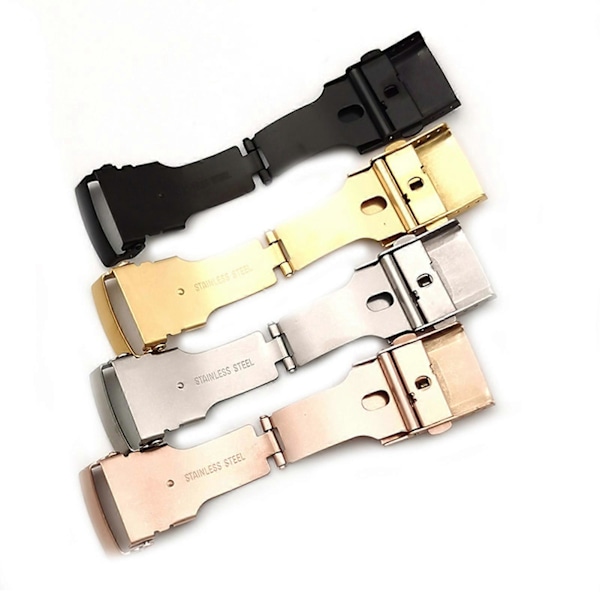 Klockspänne Universal Dubbeltryck Rostfritt Stål Klocka Säkerhetsviklås för Urmakare Rose Golden 20mm