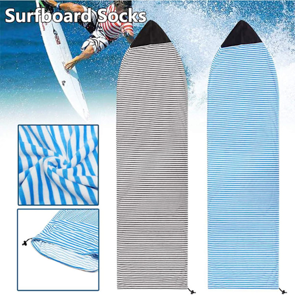 Surfboard Sokk Deksel, Hurtigtørkende Stretch Surfboard Bag med Snøring Lukking & Polstret Nese Beskytter Surfing Tilbehør Blå 180x50cm