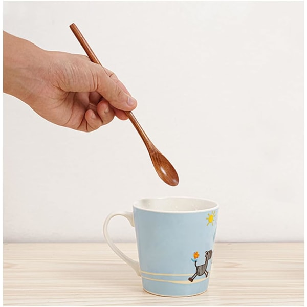 4 stk. kaffeske med langt håndtag i naturligt træ - honningske til kaffe, te, espresso, varme drikke, iste
