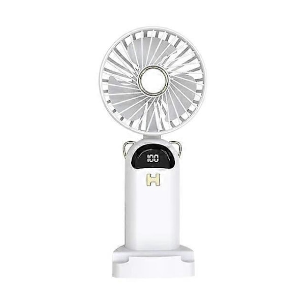 Drivna Handfläktar Mini Portabel Handhållen Fläkt Student Liten Fläkt Digital Display Vikbar Skrivbords Aromaterapi USB-laddning Hängande Hals Elektrisk Fläkt WHITE