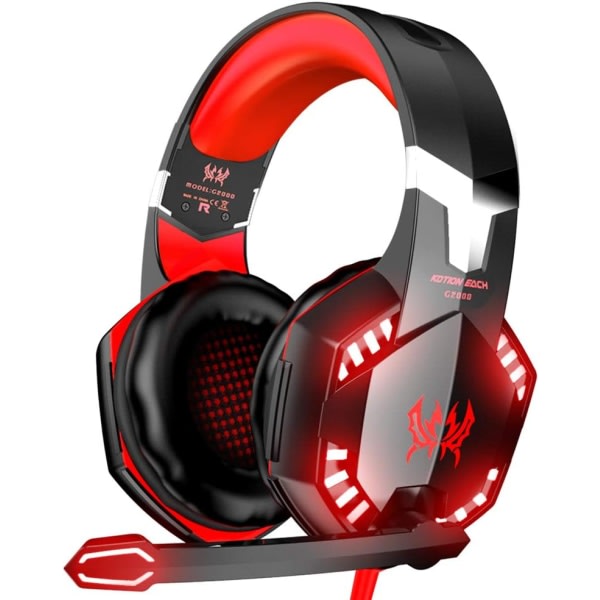 G2000 Gaming Headset, Surround Stereo Gaming Hovedtelefoner med Noise Cancelling Mic, til PS5, PS4, Xbox One, Nintendo Switch, PC Mac Computerspil-Rød