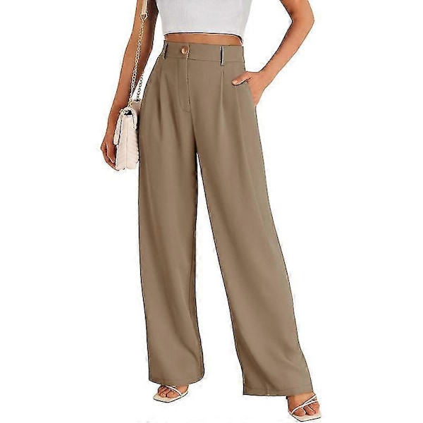 Vida Ben Klänningsbyxor för Dam Högmidjade Business Casual Byxor Brown M