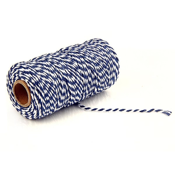 2mm 100m Bomullssträng Garn 2-trådig Flerfärgad Semester Dekorativ Randig Tråd För DIY Hantverk Present Bakning Inpackning Deep Blue-White