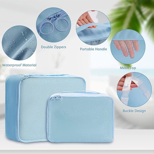 8 stk. Rejseorganisatorposer, Bagagepakkeposer med Sko Opbevaringsposer, Mesh Makeupposer light blue