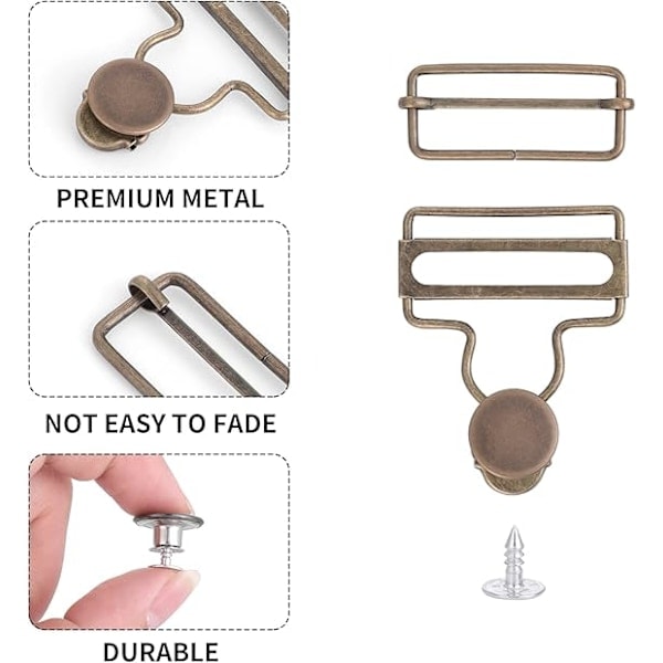 6 Set Metallbygelspännen Dungaree Spännen med Rektangulär Slider för Byxor, Bälten, Handväskor, Jackor, Arbetskläder