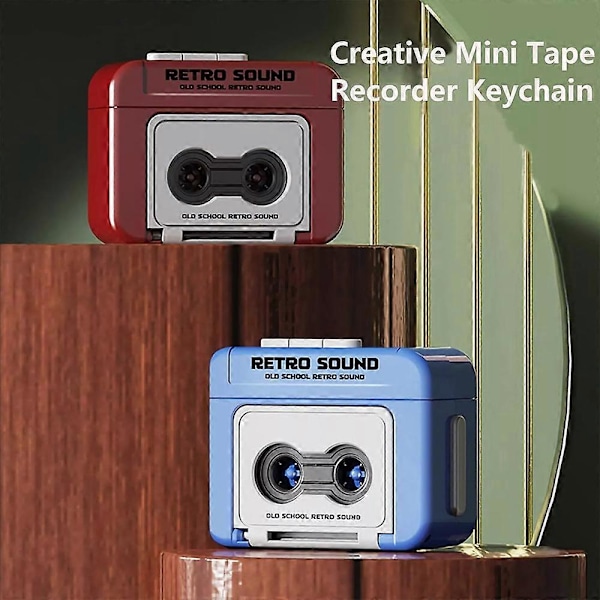 Mini Retro Kassettebåndoptager Klassisk Sjov Rød og Blå Par Gave Nøglering Vedhæng blue and red