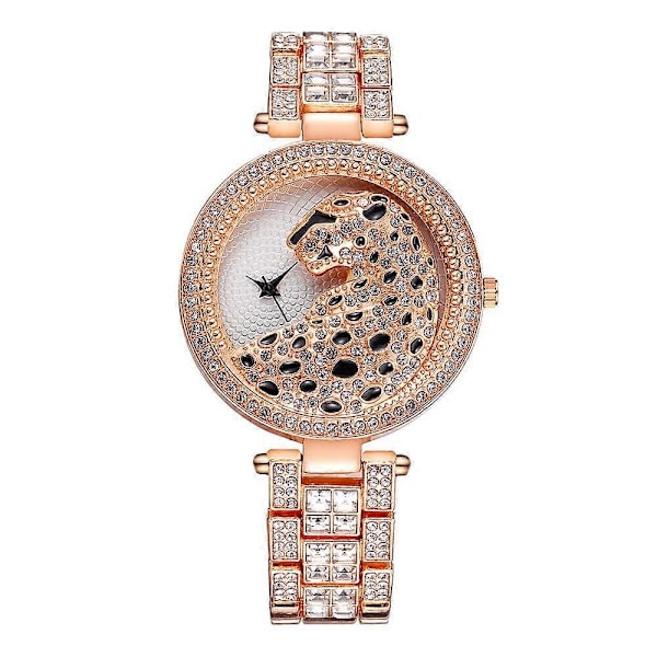 Guld Leopard Klocka Bling Dam Kvarts Klocka Rose Gold