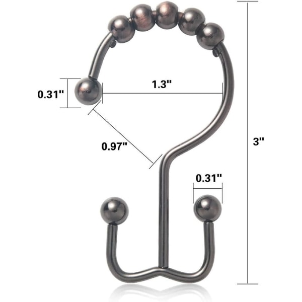 Dusjforhengkroker Rustfrie Dusjforhengringer Metall Dobbel Skyve Dusjkroker For Bad Dusjforhengstenger Gardiner, Sett med 12
