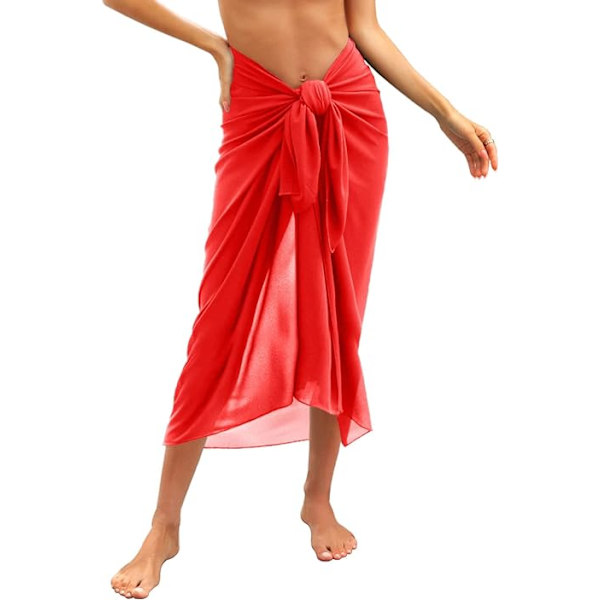 Strandkjole til kvinder, stranddækken, chiffon sarong, bikini cover up til badetøj, langt tørklæde, wrap, halv strand pareos til sommer Red
