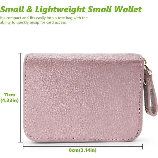 Kreditkortshållare för kvinnor, liten RFID-blockerande damplånbok med dragkedja i rostfritt stål Läder Dragspel Rosa case för kvinnor (ROSA)