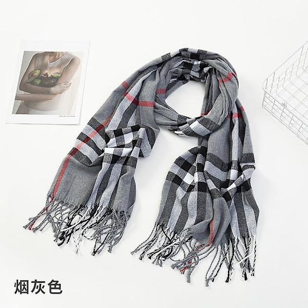 Damscarf 2023 Höst Och Vinter Ny Rutig Scarf Cashmereliknande Varm Tofssjal Smoky gray 70*200 cm