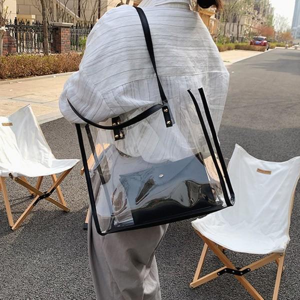 Gennemsigtig PVC skuldertasker til kvinder håndtaske håndtaske mode gelé stor shopping taske sommer strandtaske sort